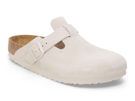 Birkenstock Boston Suede Leather Soft Footbed Clog in Antique White Online