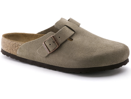 Birkenstock Boston Suede Leather Soft Footbed Clog in Taupe Sale