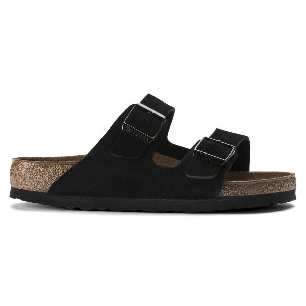 Birkenstock Arizona Suede Leather Soft Footbed Sandal in Black For Discount