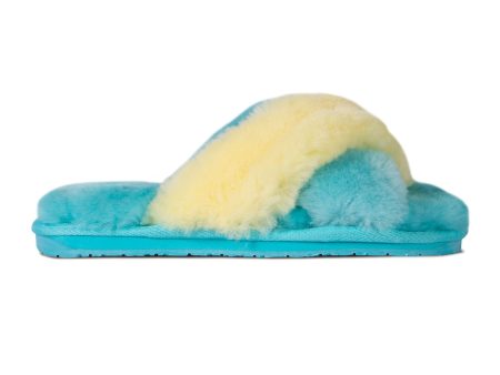 Women s Duo-Tone Emma Sheepskin Slipper Blue Yellow Discount