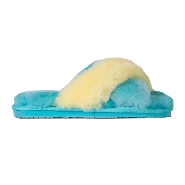 Women s Duo-Tone Emma Sheepskin Slipper Blue Yellow Discount