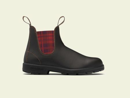 Blundstone Original 2100 Chelsea Boot in Brown with Burgundy Tartan Elastic Cheap