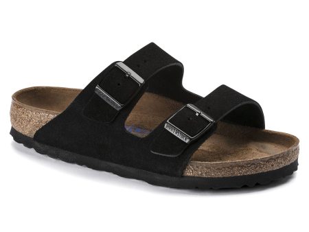 Birkenstock Arizona Suede Leather Soft Footbed Sandal in Black For Discount