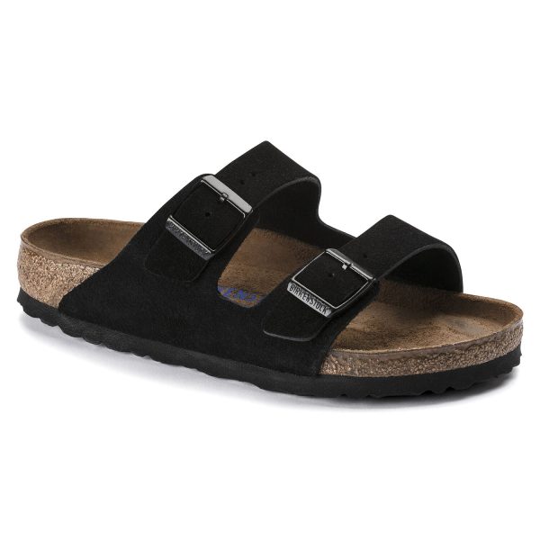 Birkenstock Arizona Suede Leather Soft Footbed Sandal in Black For Discount