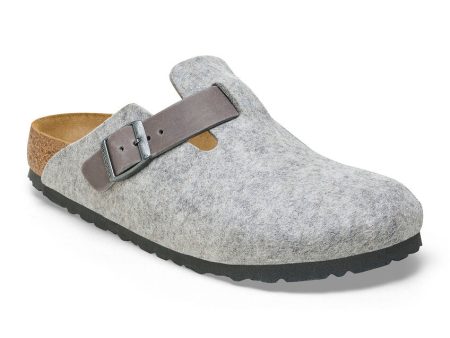 Birkenstock Boston Natural Leather Felt in Light Grey Discount