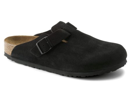 Birkenstock Boston Suede Leather Soft Footbed Clog in Black Online Sale