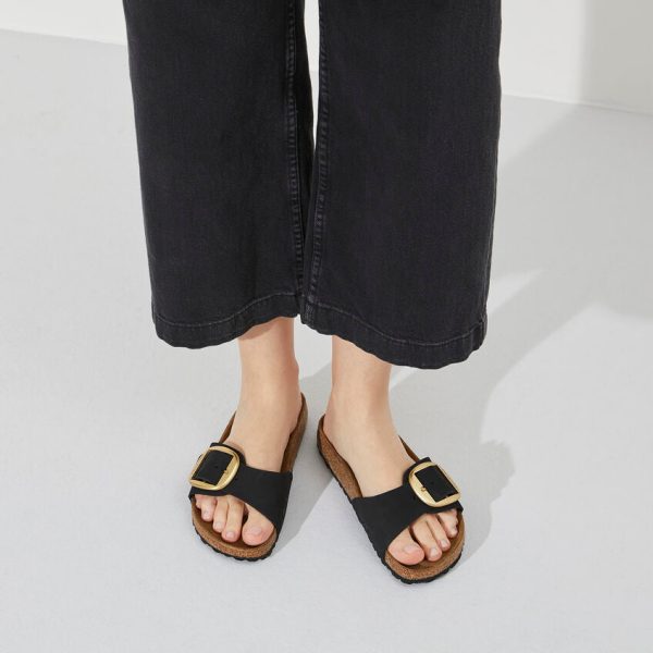 Birkenstock Madrid Big Buckle Nubuck Leather in Black Supply