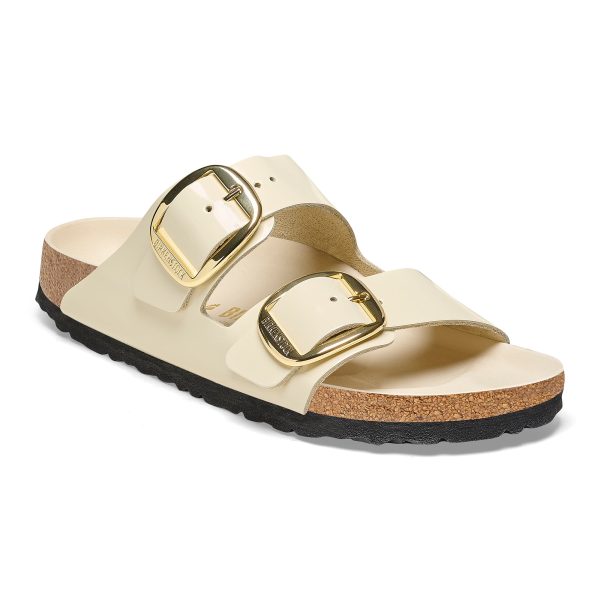 Birkenstock Arizona Big Buckle Natural Leather Patent in High Shine Ecru Supply